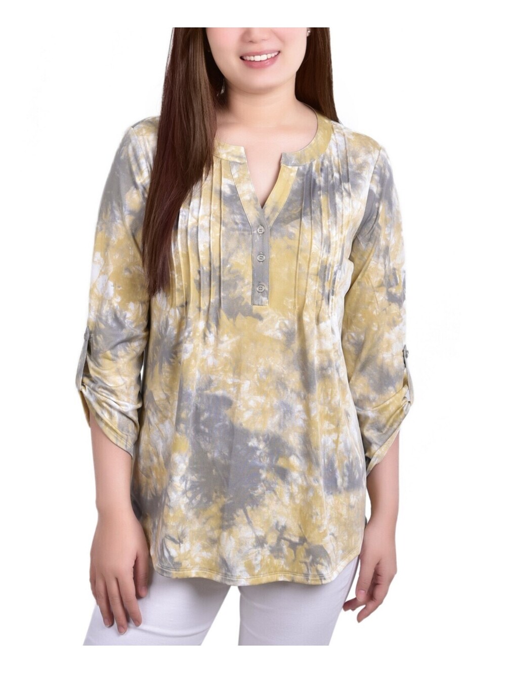 NY Collection Petite Knit Jacq Yellow Tiedye PL